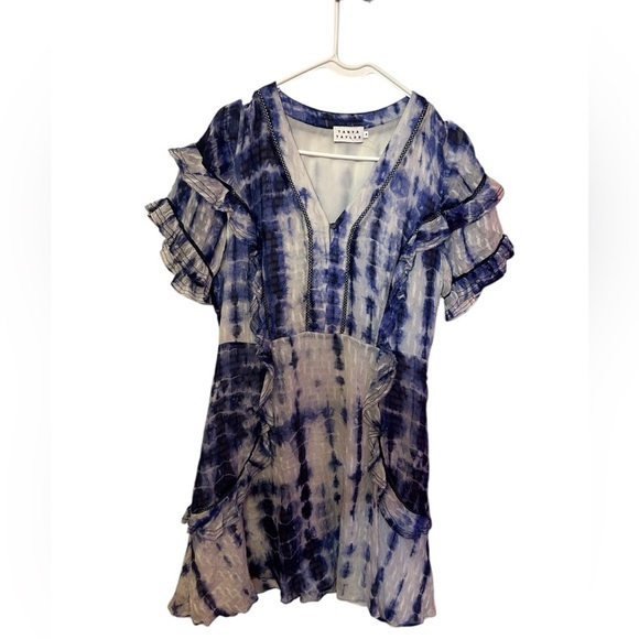 Tanya Taylor Dress Womens Size 6 White Blue Rhett Mini Silk Cotton Ruffle - Picture 4 of 8